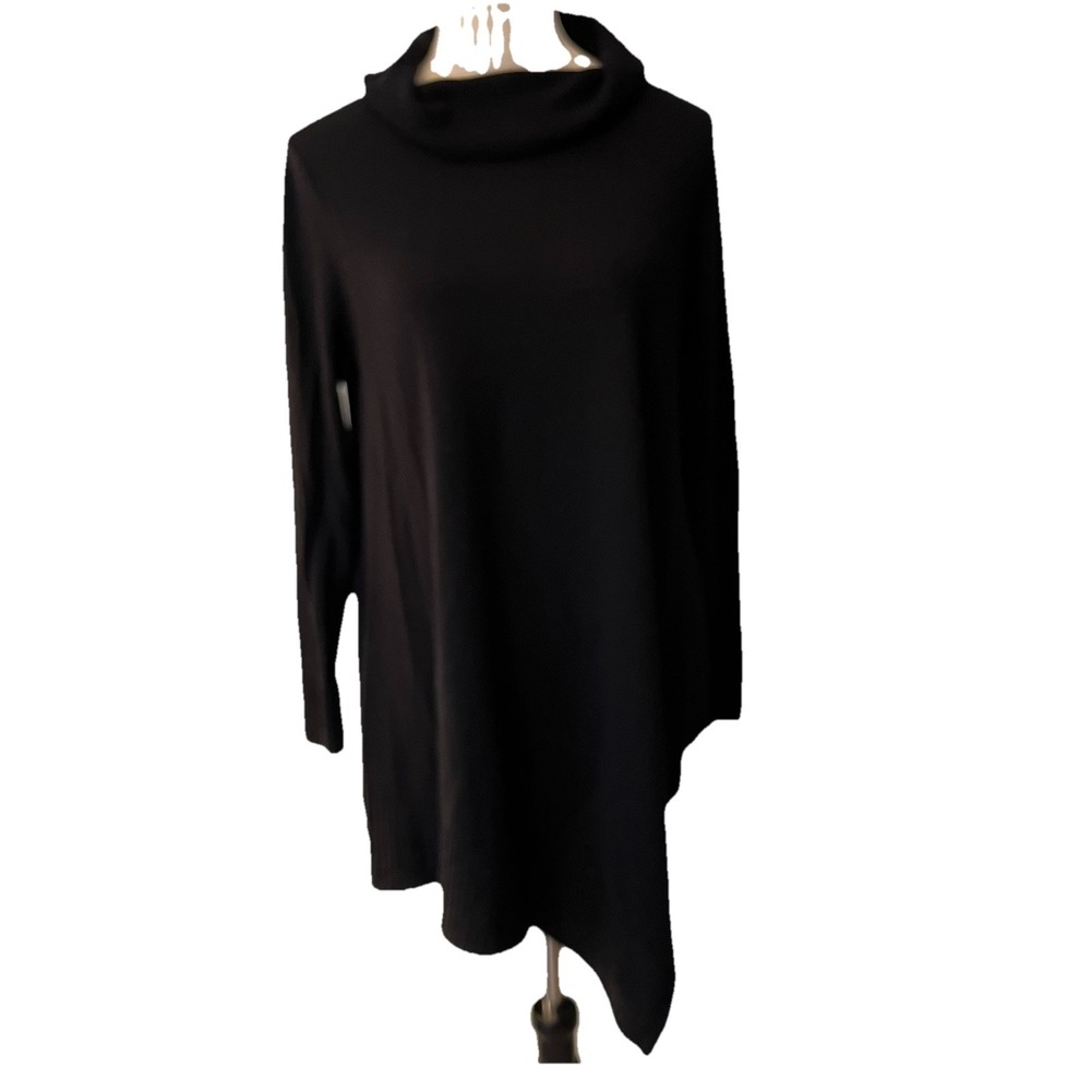 Eileen Fisher Merino Wool Sweater Jumper Womens M Black Asymmetrical Office
